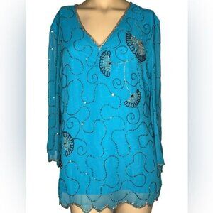 Anthony Original Embellished Crepe de Chine Tunic Top